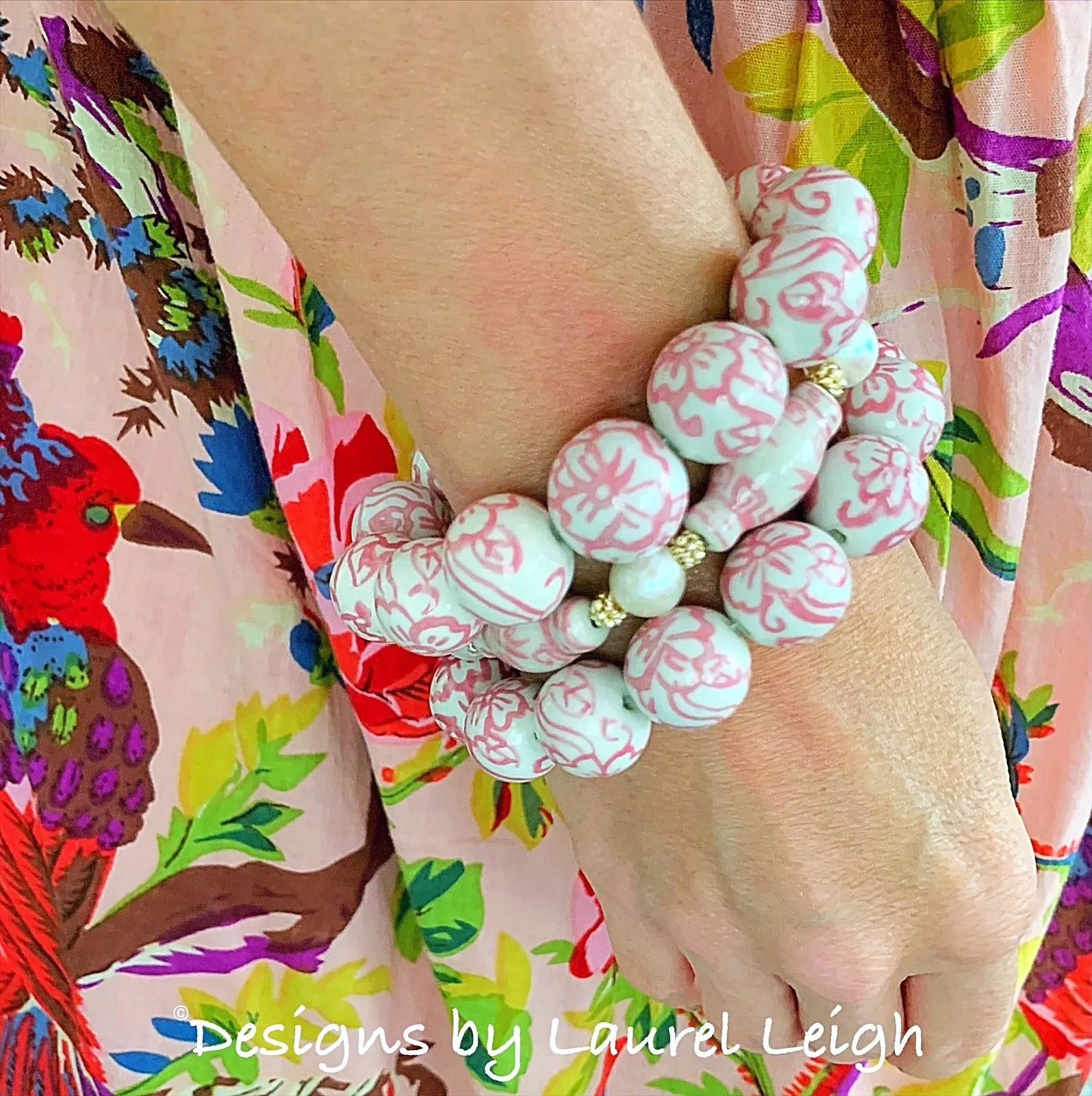 Pink Chinoiserie Floral Bracelet