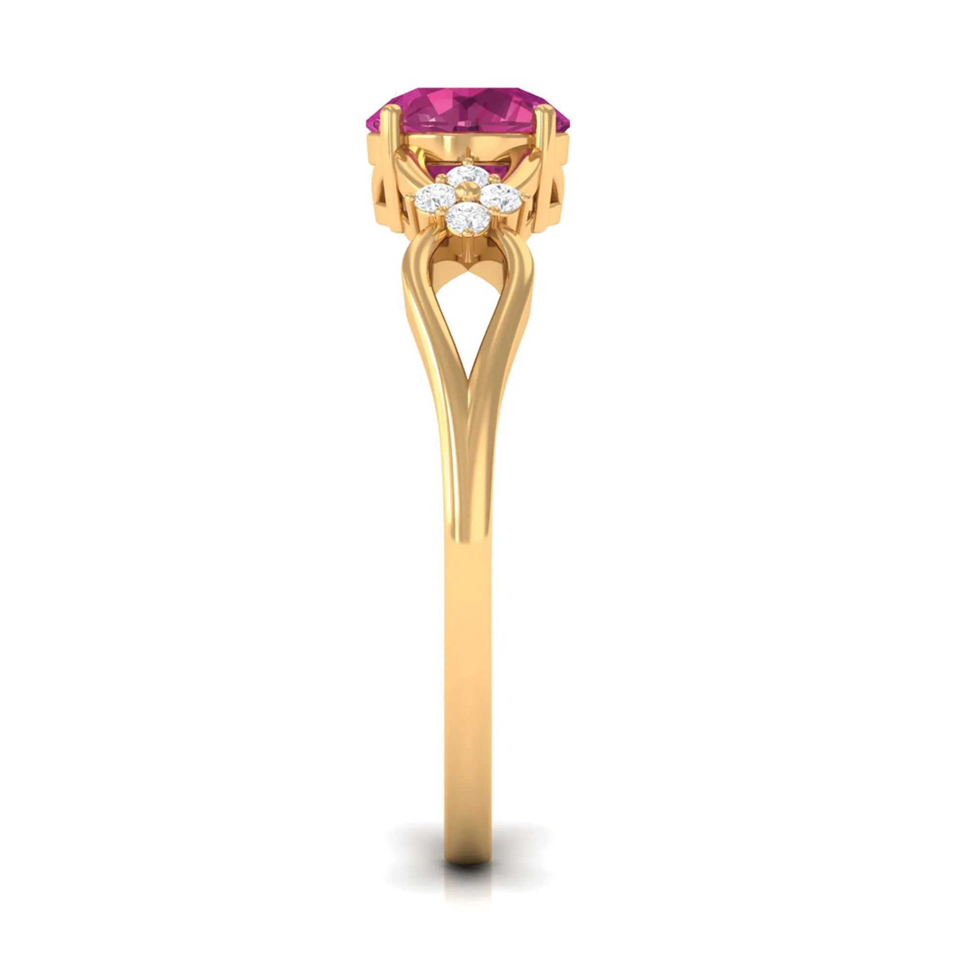 Pink Tourmaline Solitaire Floral Ring with Diamond