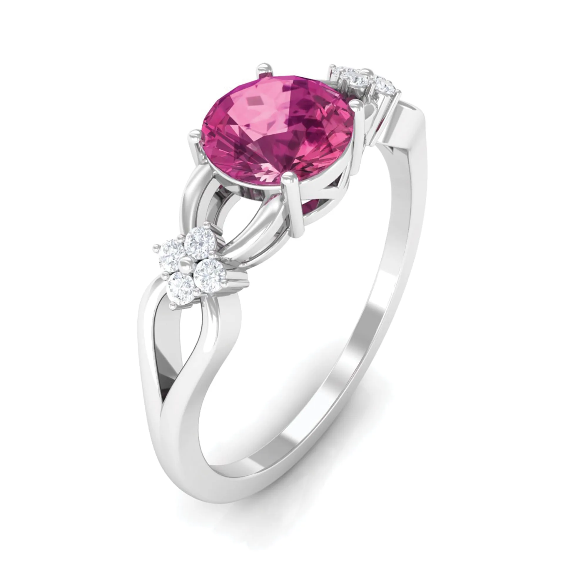 Pink Tourmaline Solitaire Floral Ring with Diamond