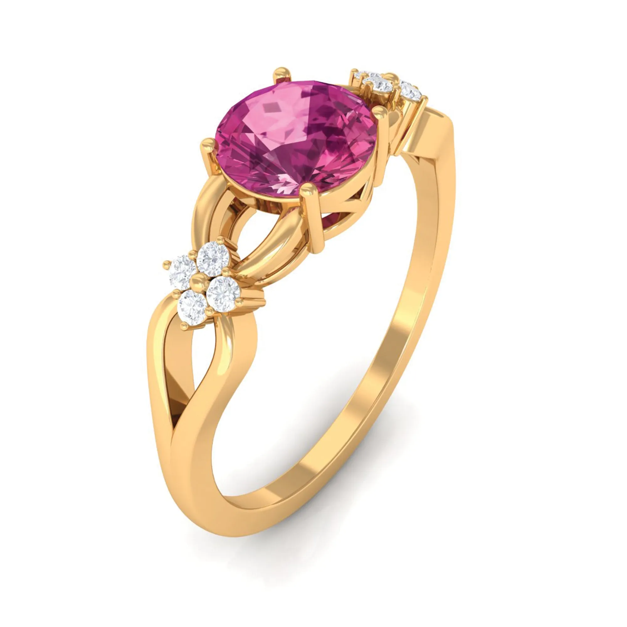 Pink Tourmaline Solitaire Floral Ring with Diamond