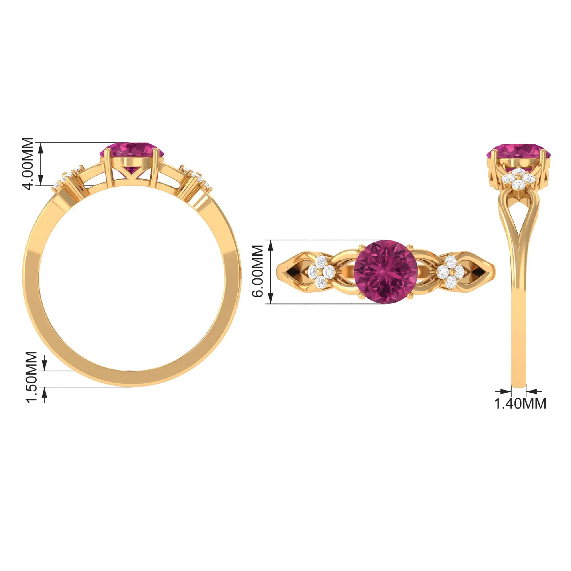 Pink Tourmaline Solitaire Floral Ring with Diamond