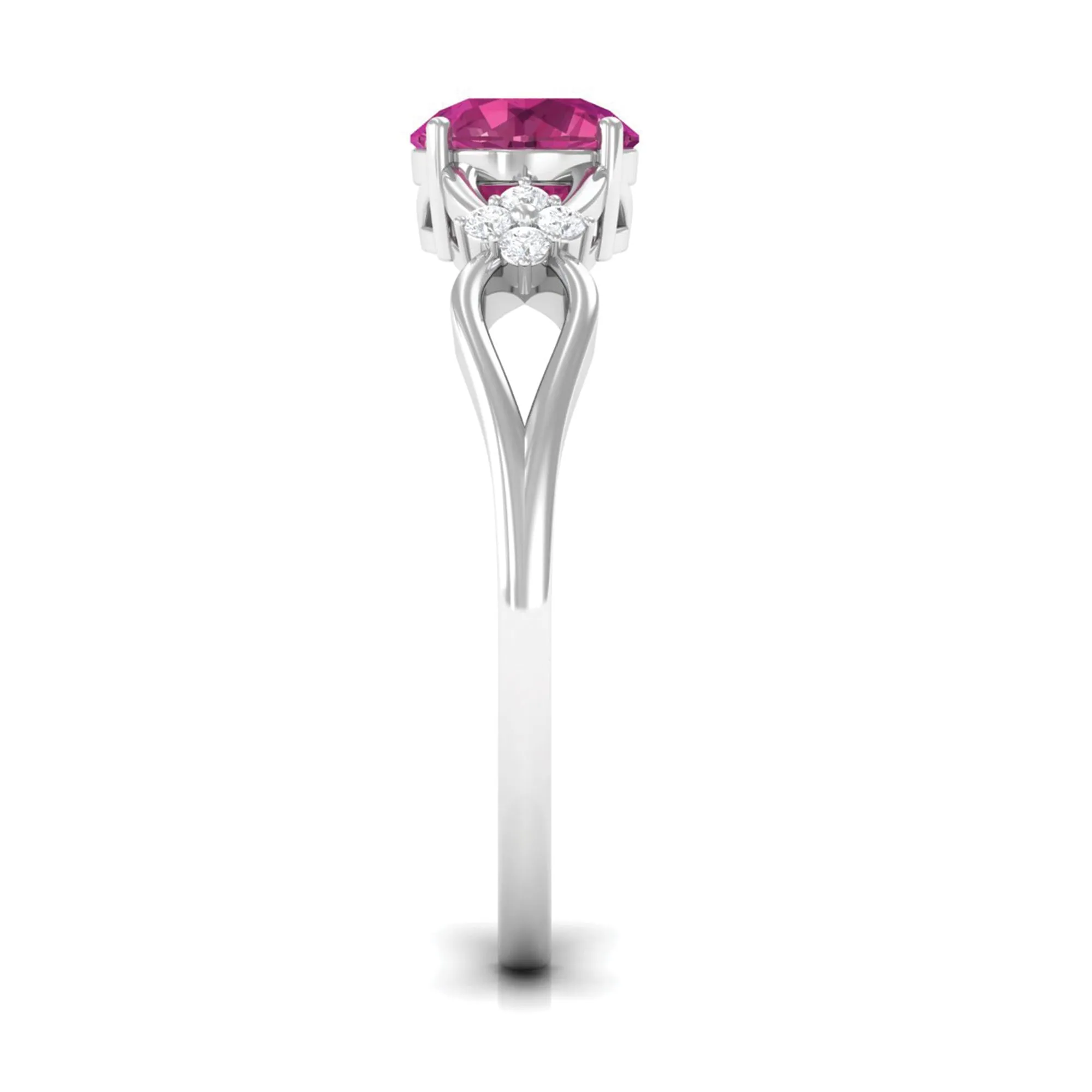 Pink Tourmaline Solitaire Floral Ring with Diamond