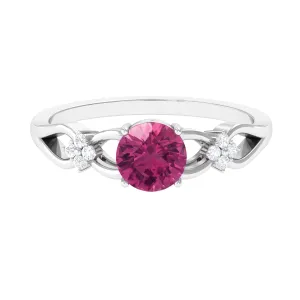 Pink Tourmaline Solitaire Floral Ring with Diamond