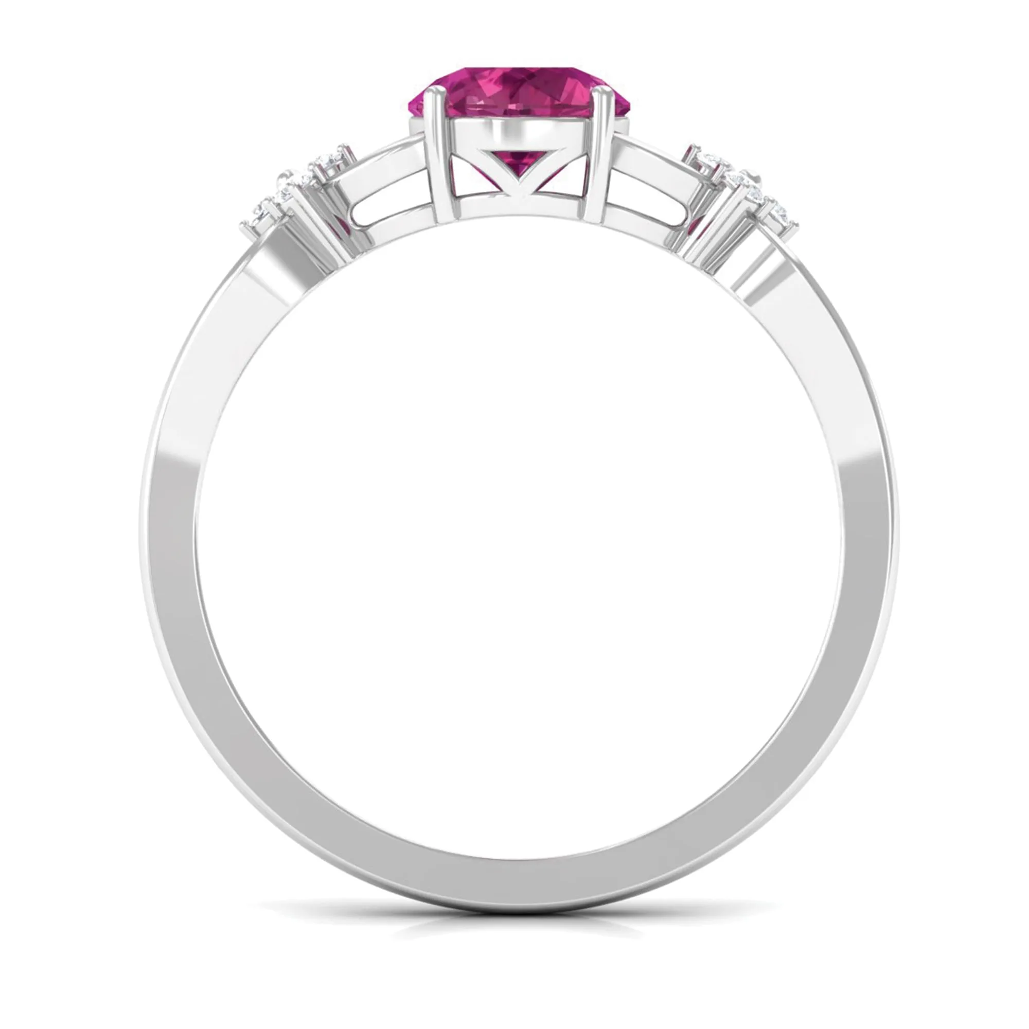 Pink Tourmaline Solitaire Floral Ring with Diamond