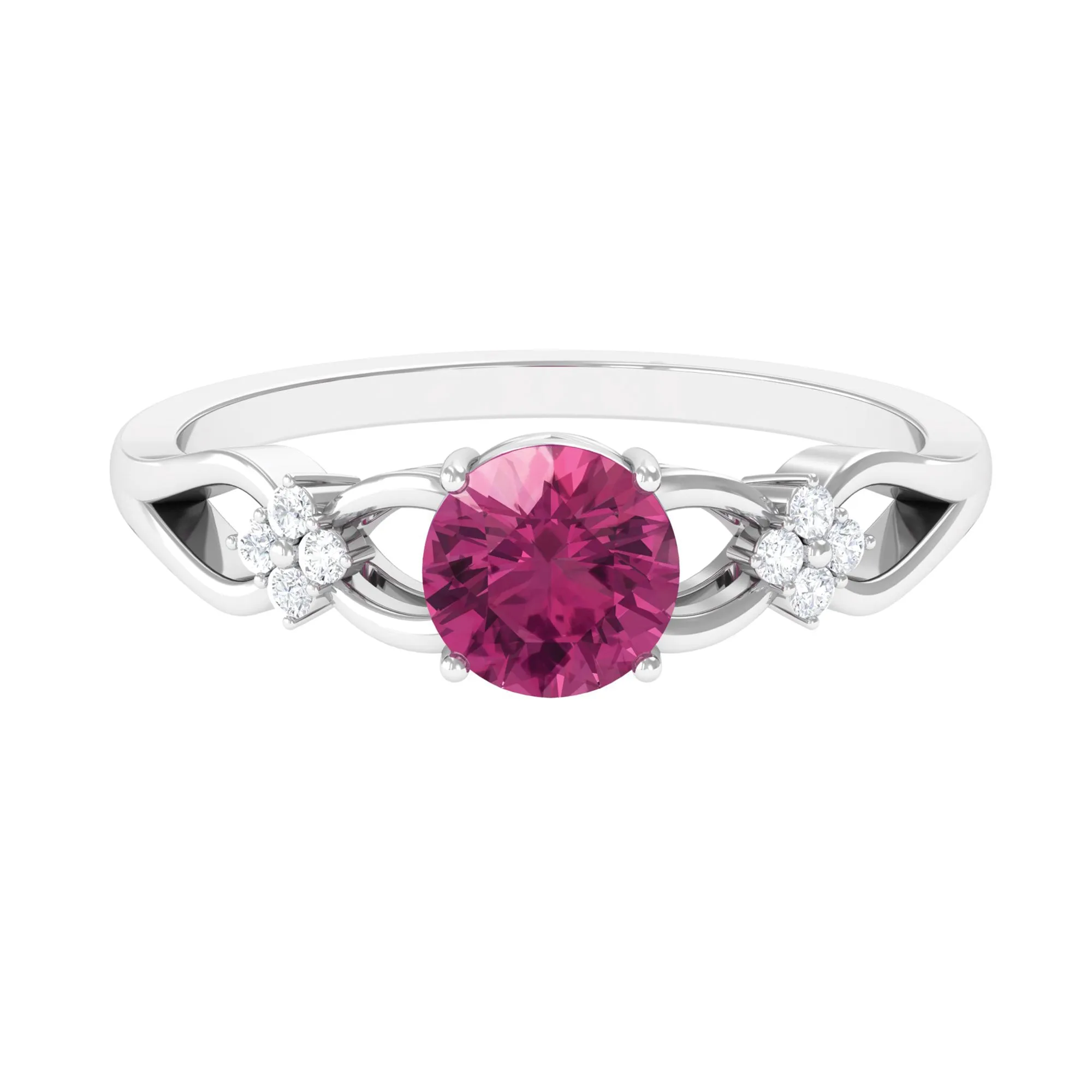 Pink Tourmaline Solitaire Floral Ring with Diamond