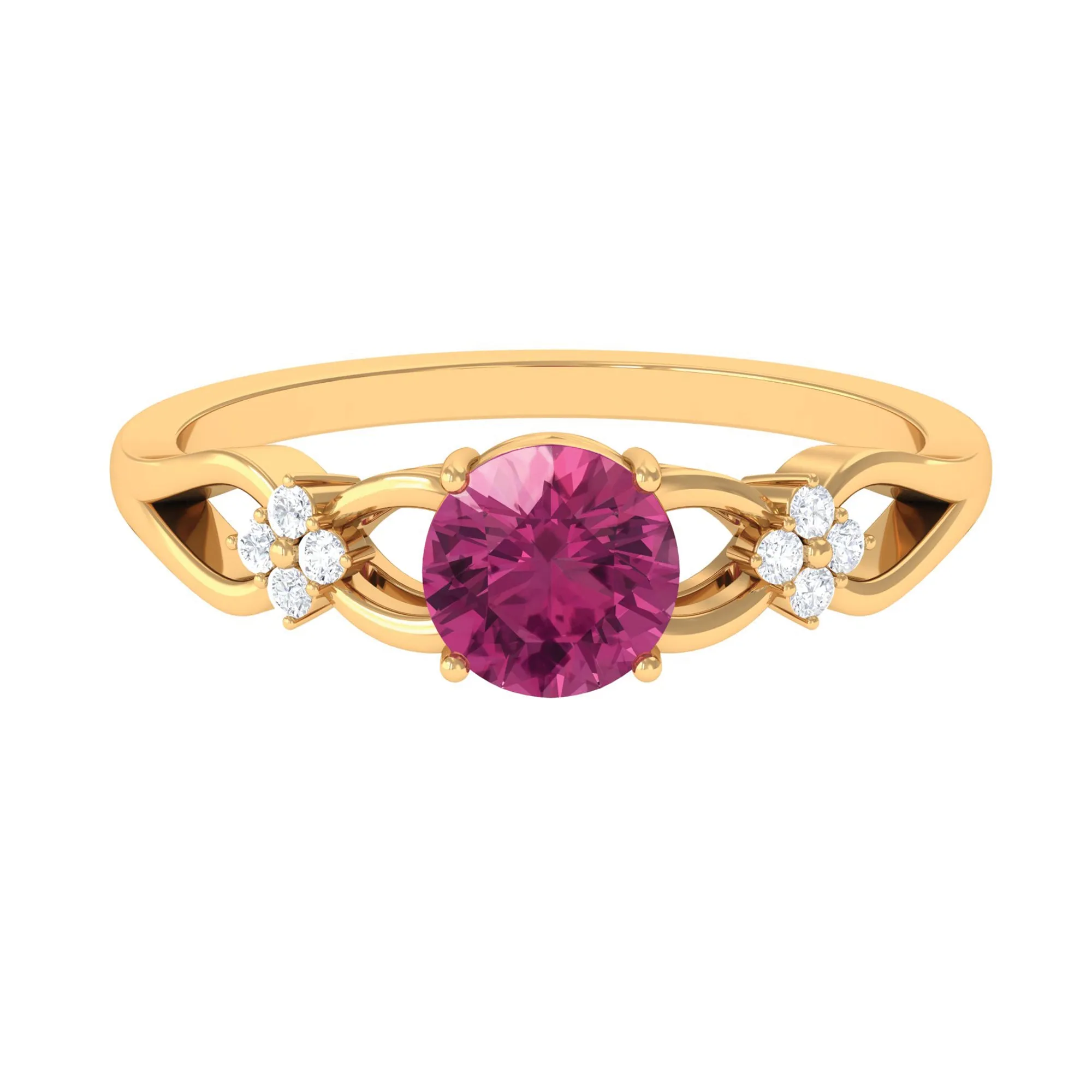 Pink Tourmaline Solitaire Floral Ring with Diamond