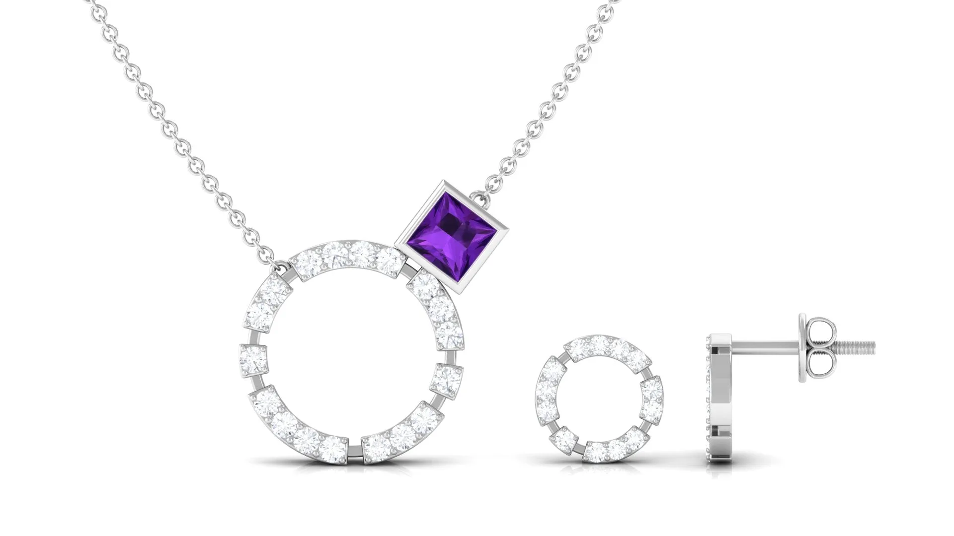 Princess Cut Amethyst and Diamond Eternity Jewelry Set