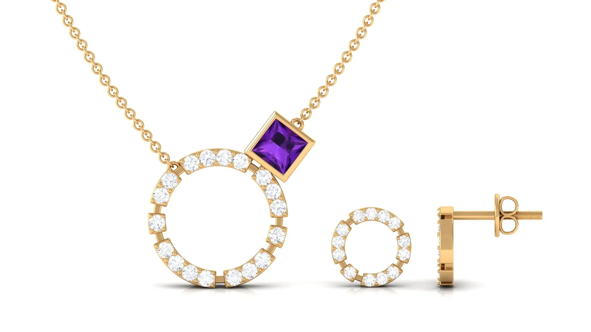 Princess Cut Amethyst and Diamond Eternity Jewelry Set