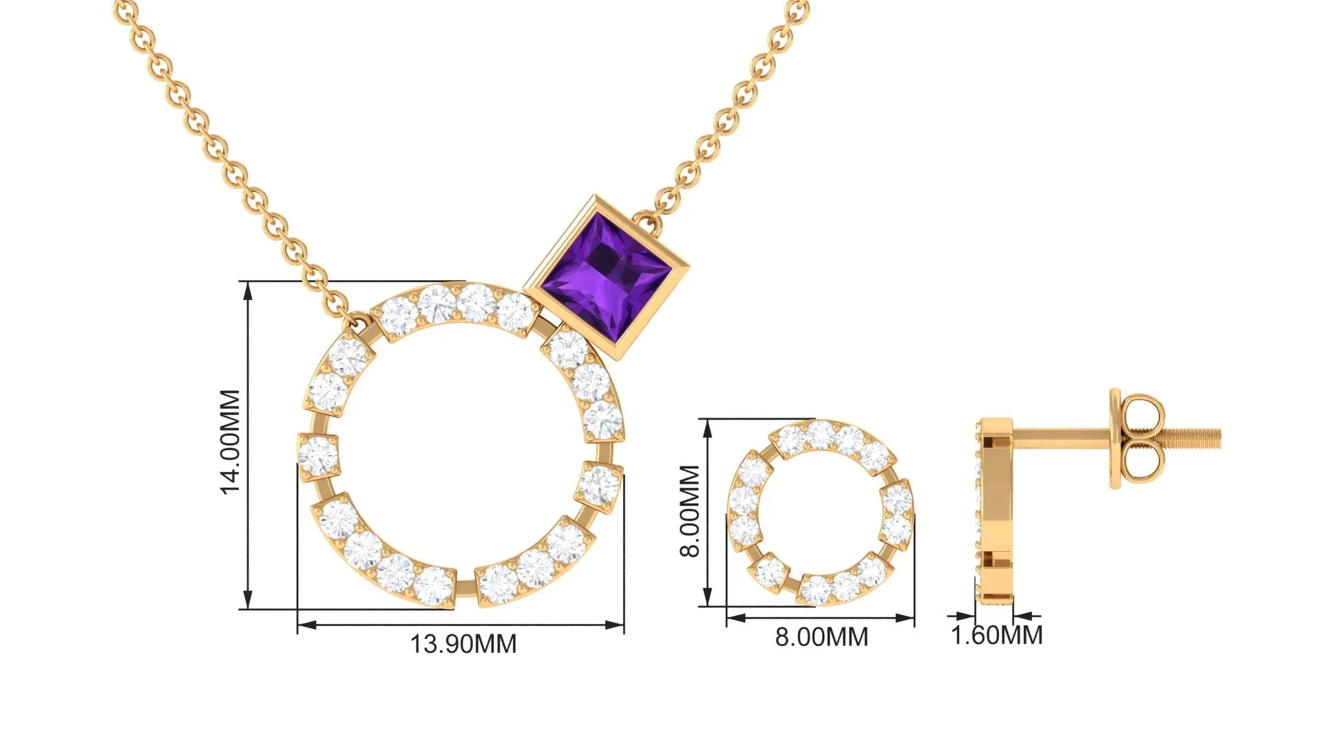 Princess Cut Amethyst and Diamond Eternity Jewelry Set