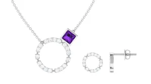 Princess Cut Amethyst and Diamond Eternity Jewelry Set