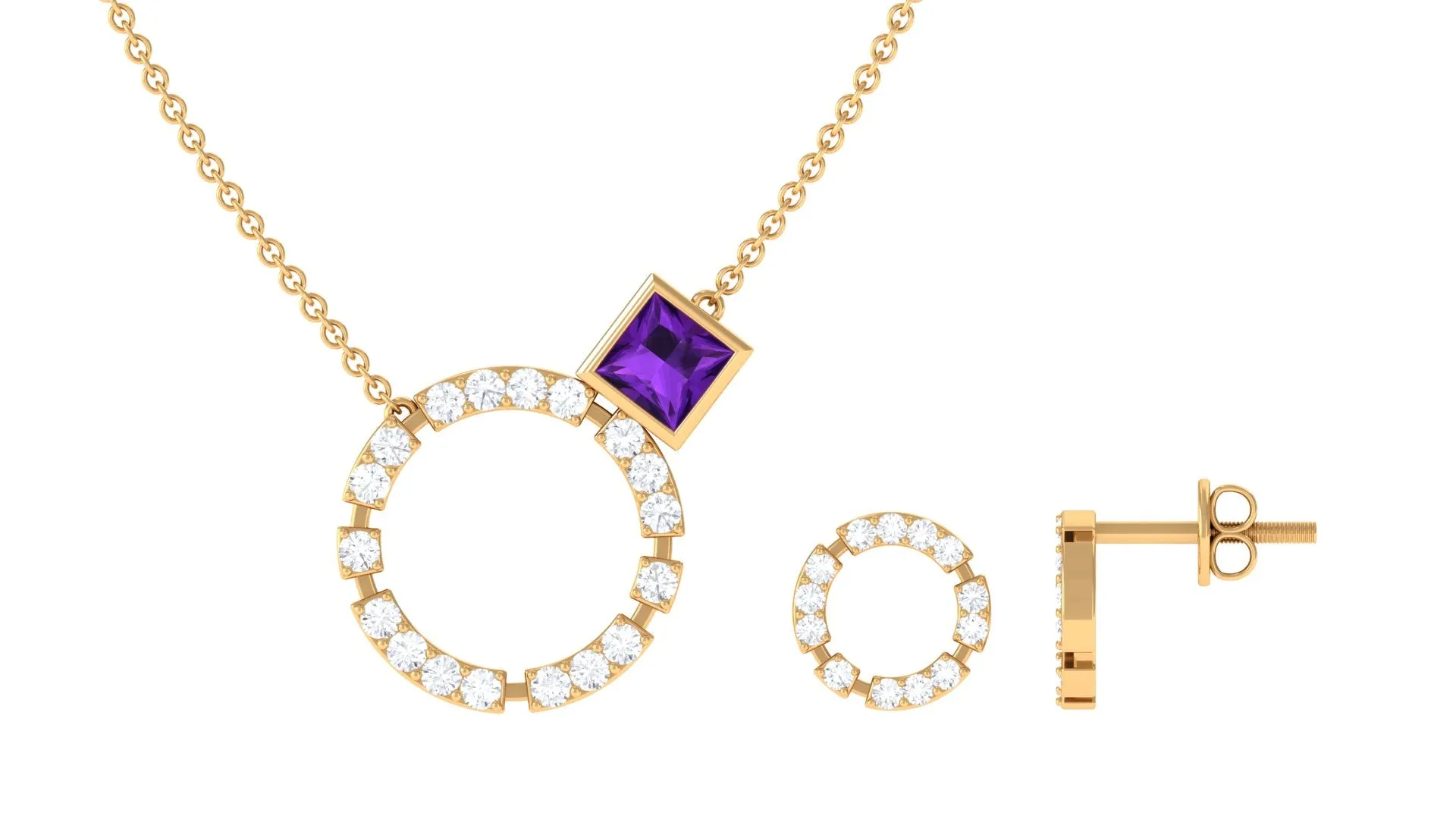 Princess Cut Amethyst and Diamond Eternity Jewelry Set