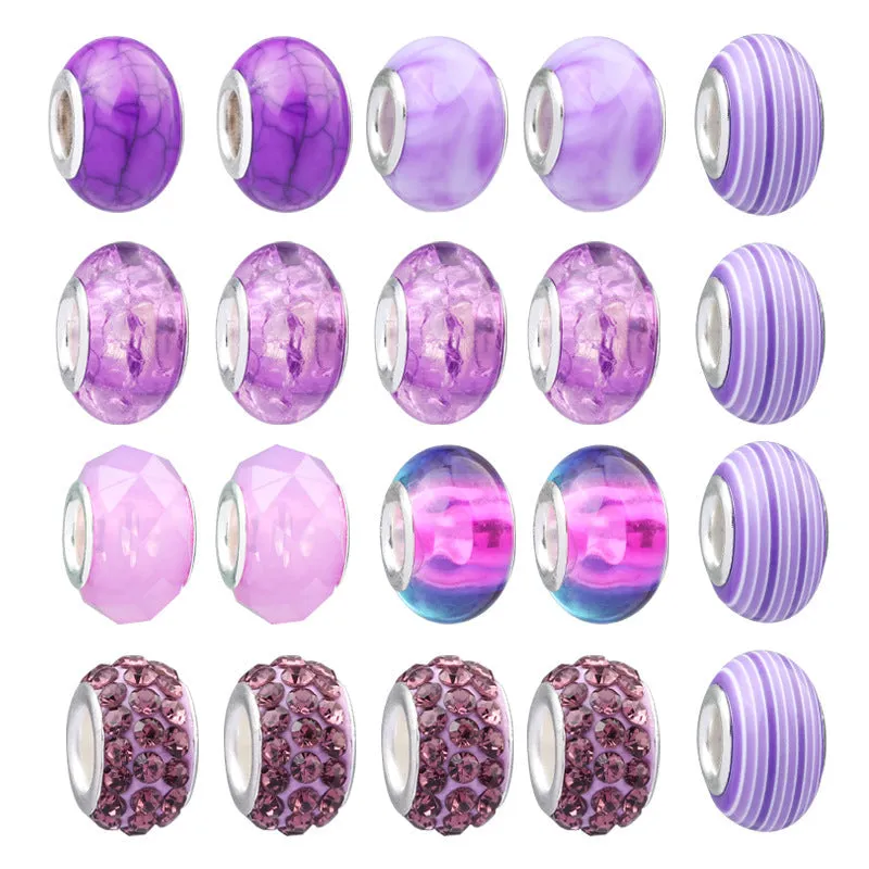 Purple Children's Bracelet Set Handmade DIY Large Hole Beaded Exquisite Crystal Beads Bracelet