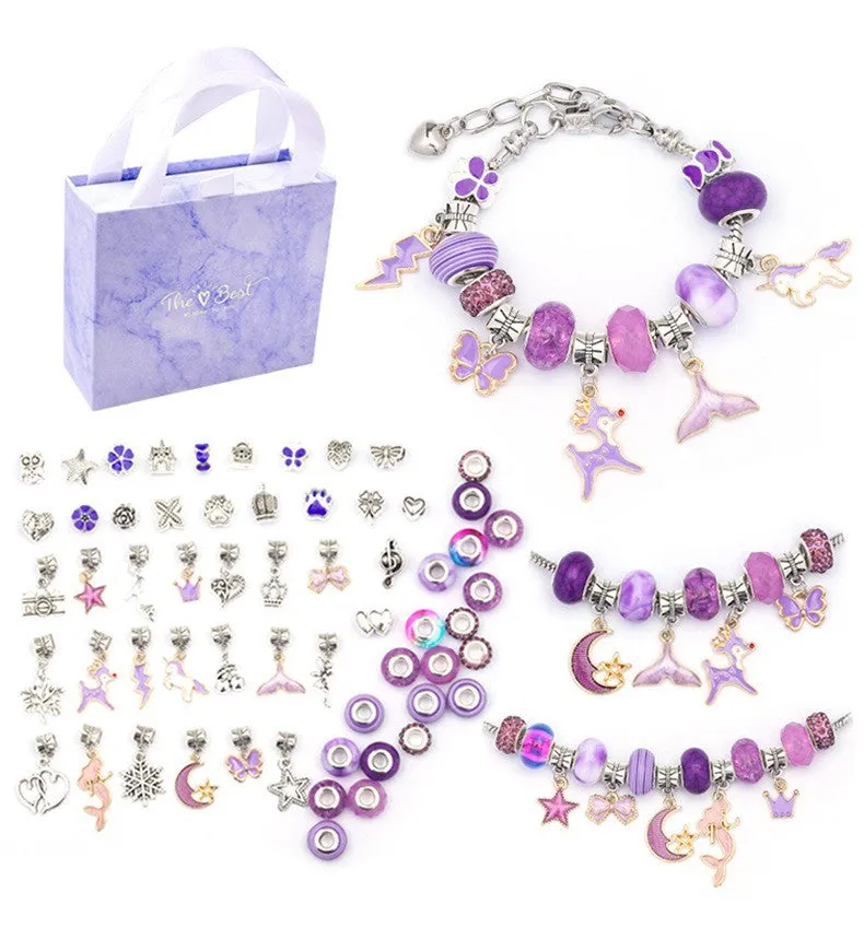 Purple Children's Bracelet Set Handmade DIY Large Hole Beaded Exquisite Crystal Beads Bracelet