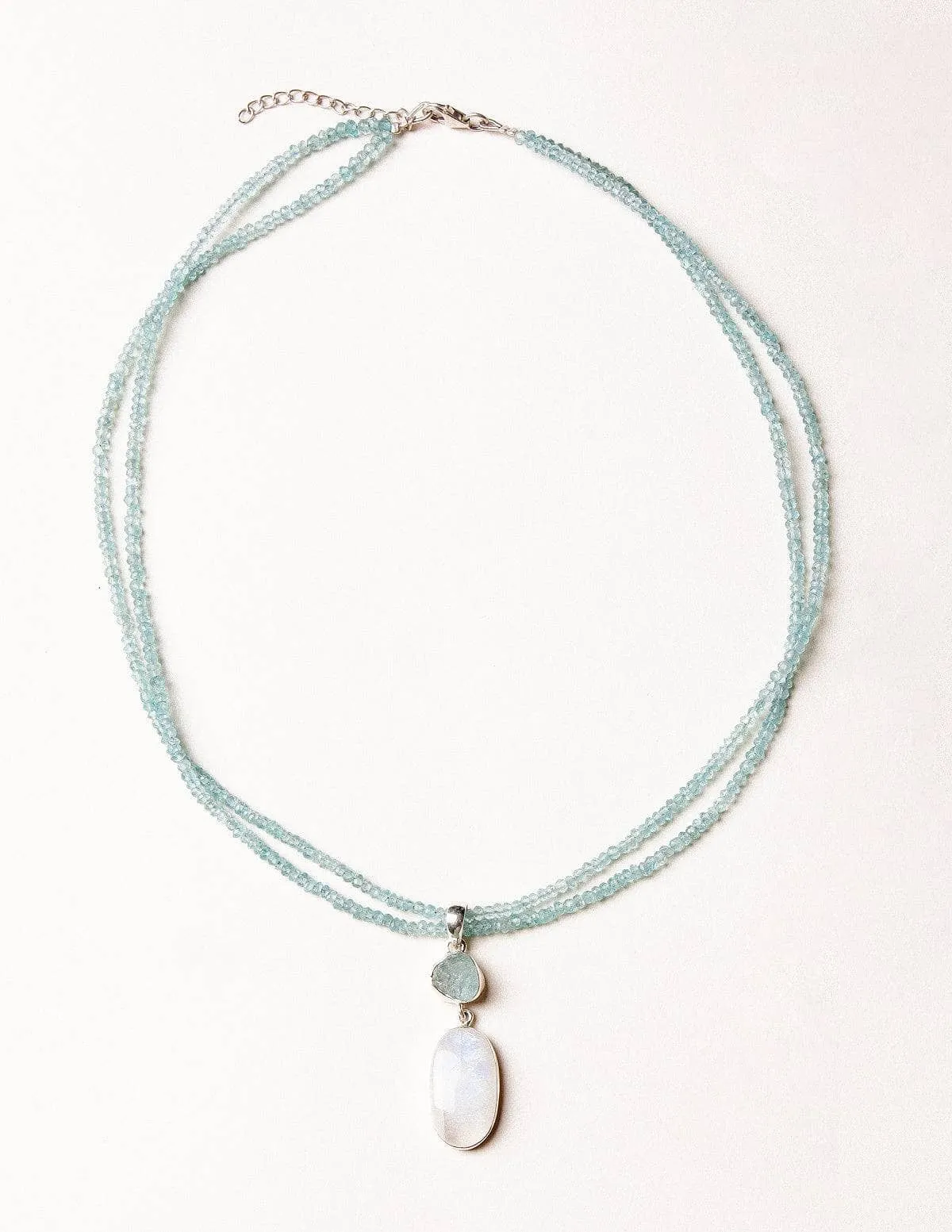 Rainbow Moonstone and Raw Aquamarine on Blue Apatite Bead Necklace - One of a Kind