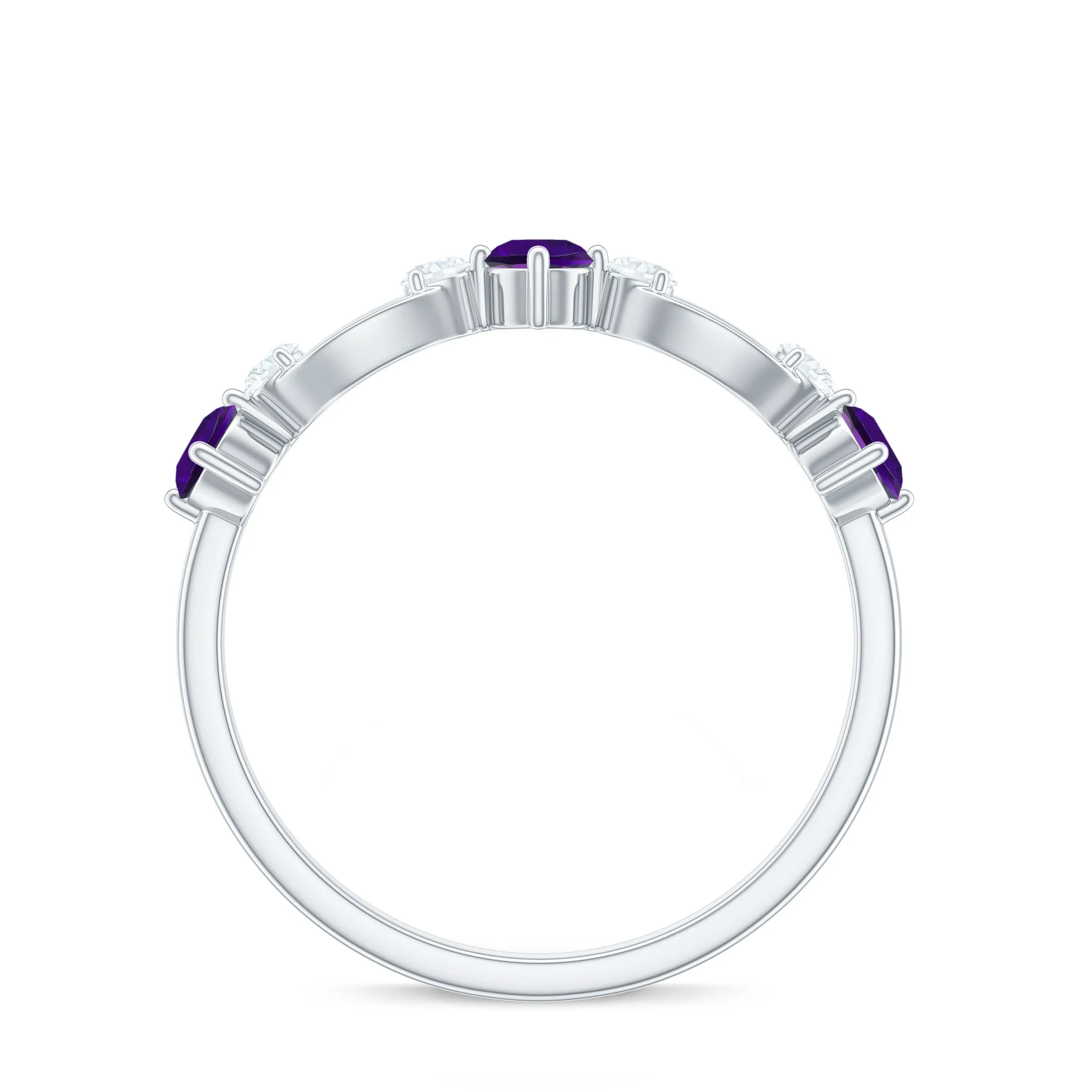 Real Amethyst and Diamond Minimal Promise Ring