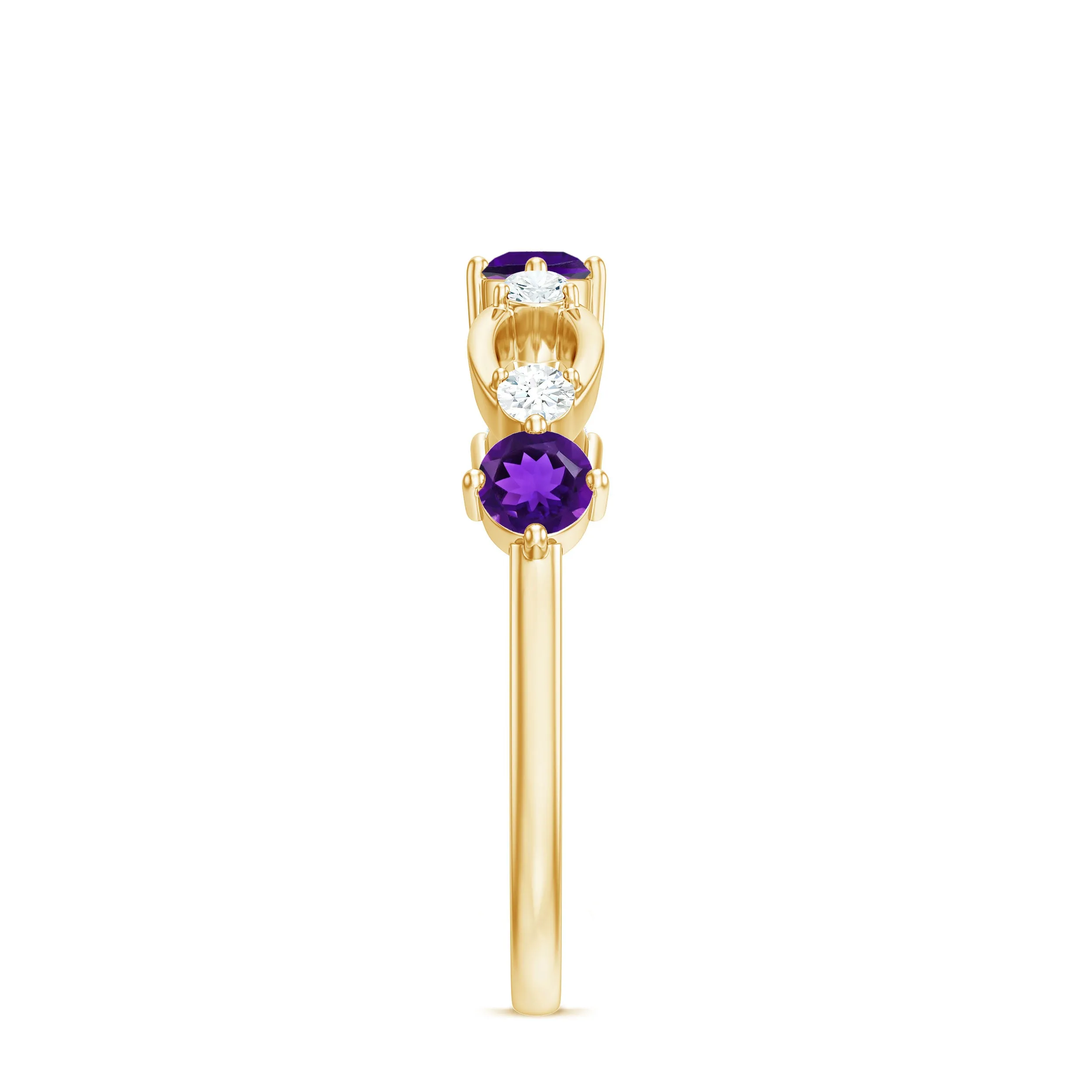 Real Amethyst and Diamond Minimal Promise Ring