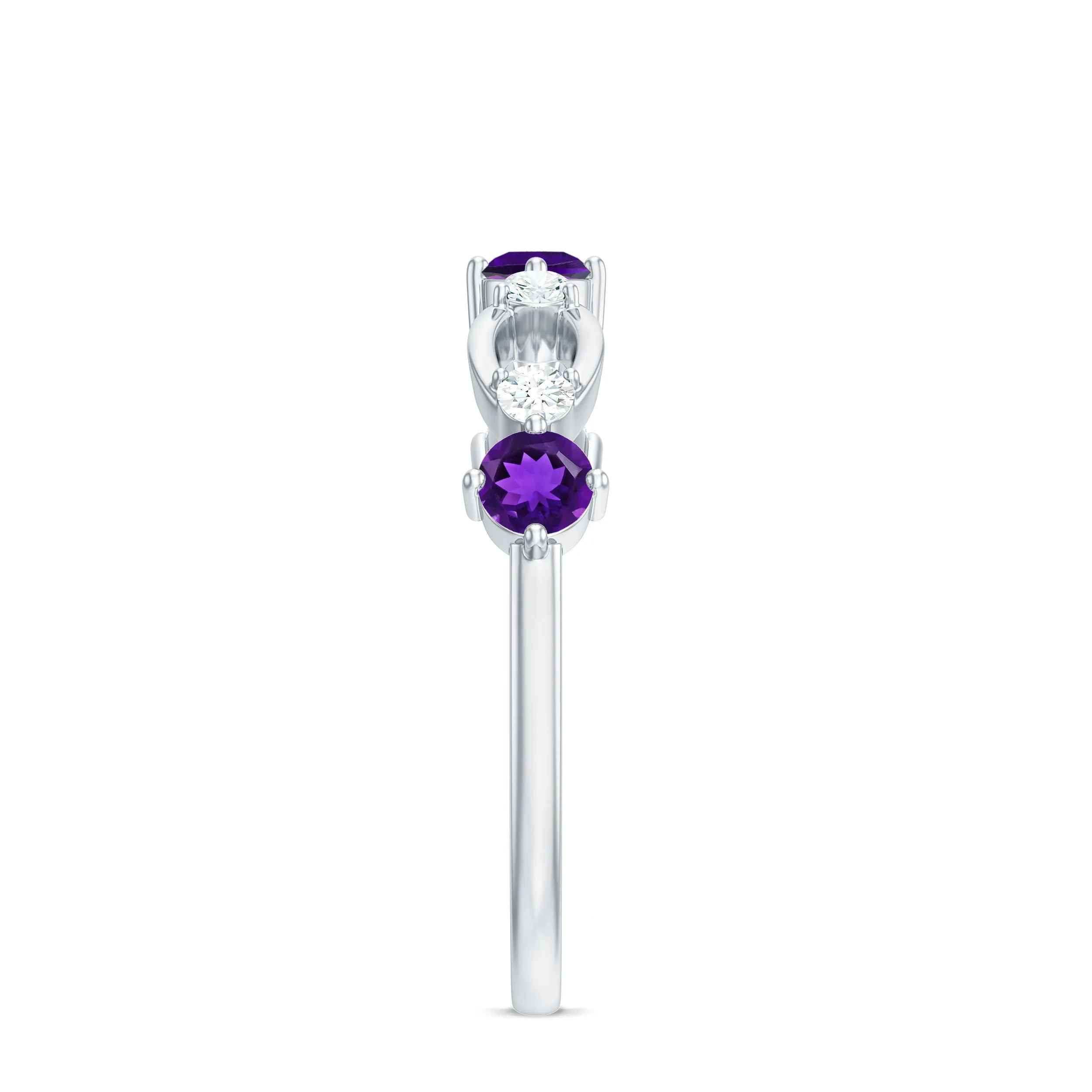 Real Amethyst and Diamond Minimal Promise Ring