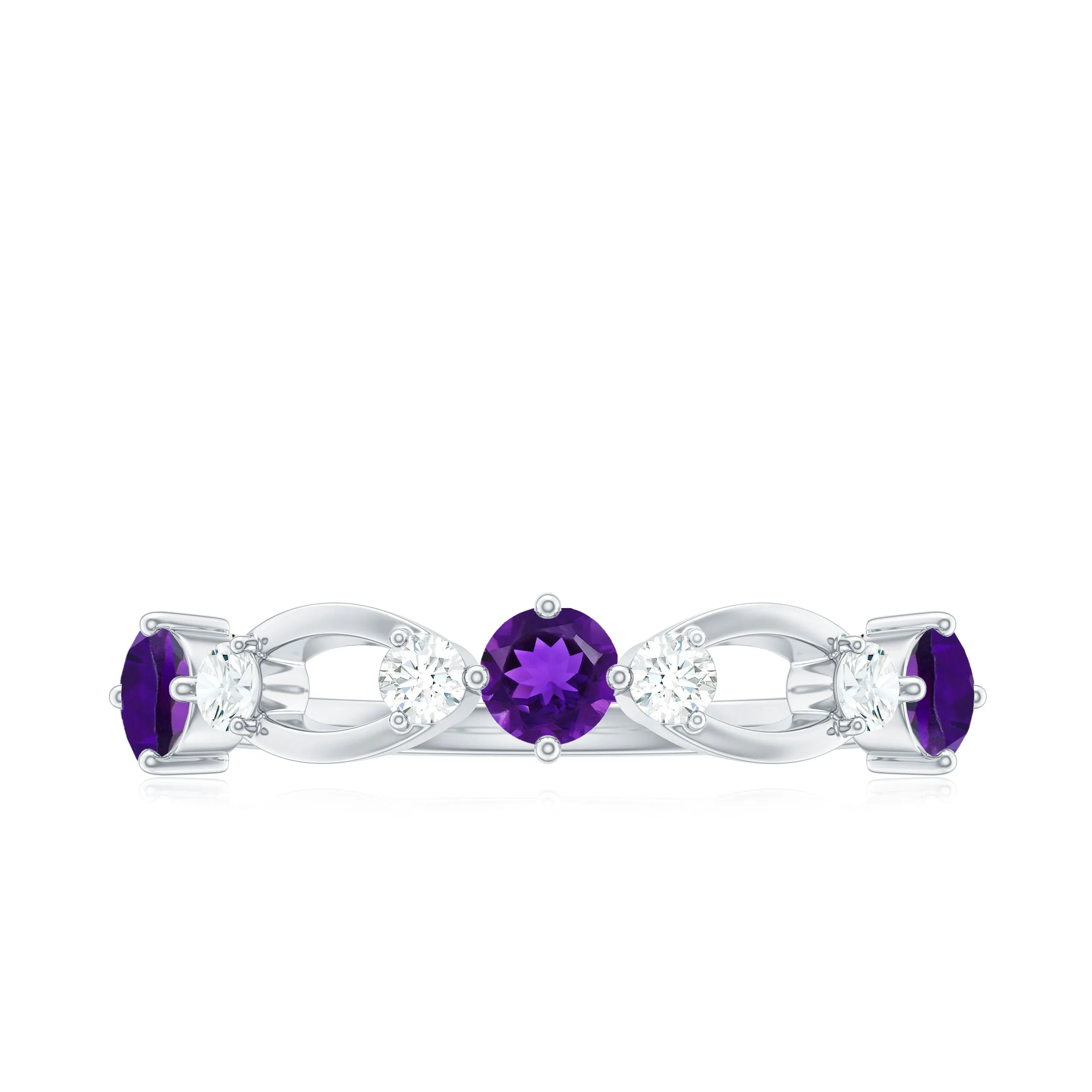 Real Amethyst and Diamond Minimal Promise Ring