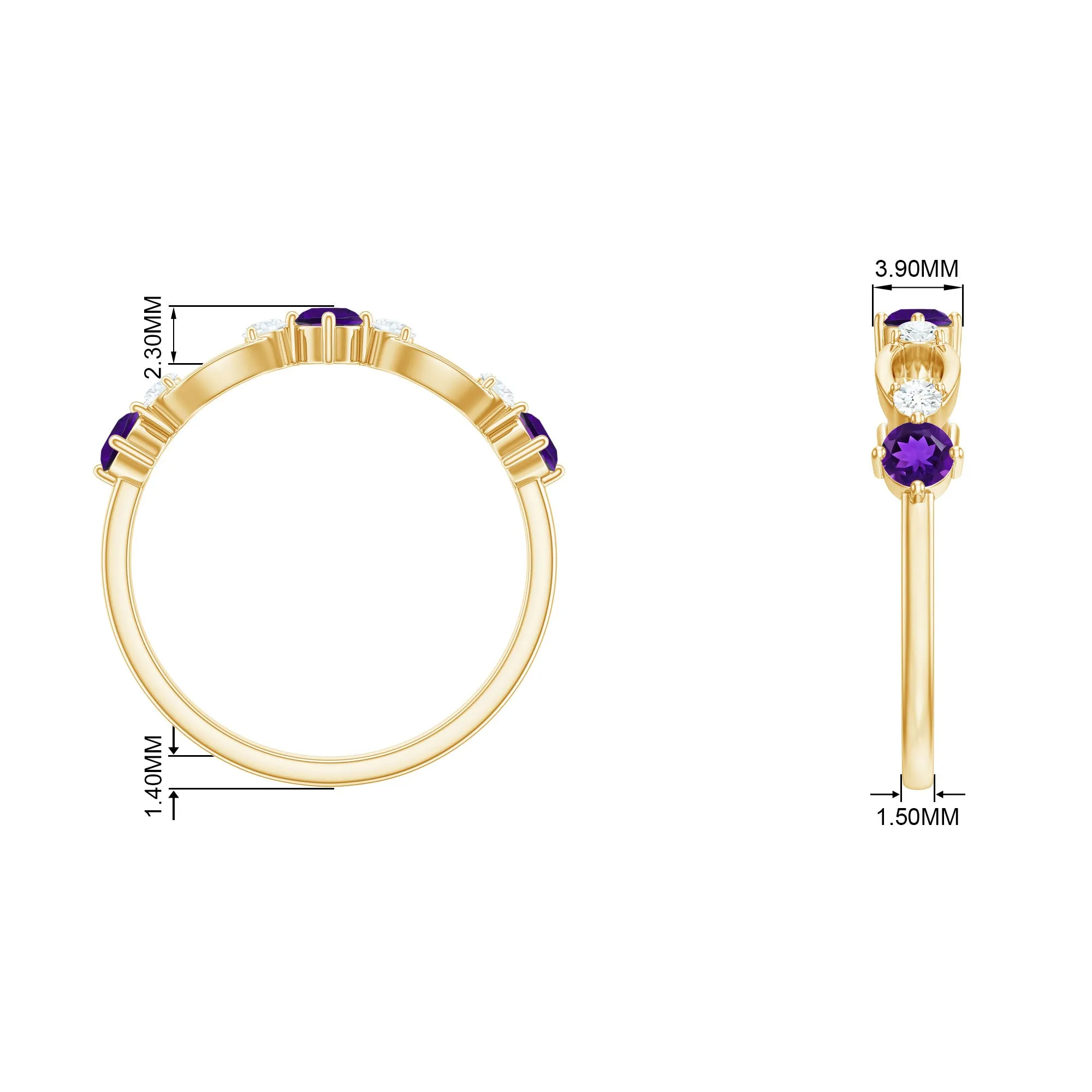 Real Amethyst and Diamond Minimal Promise Ring