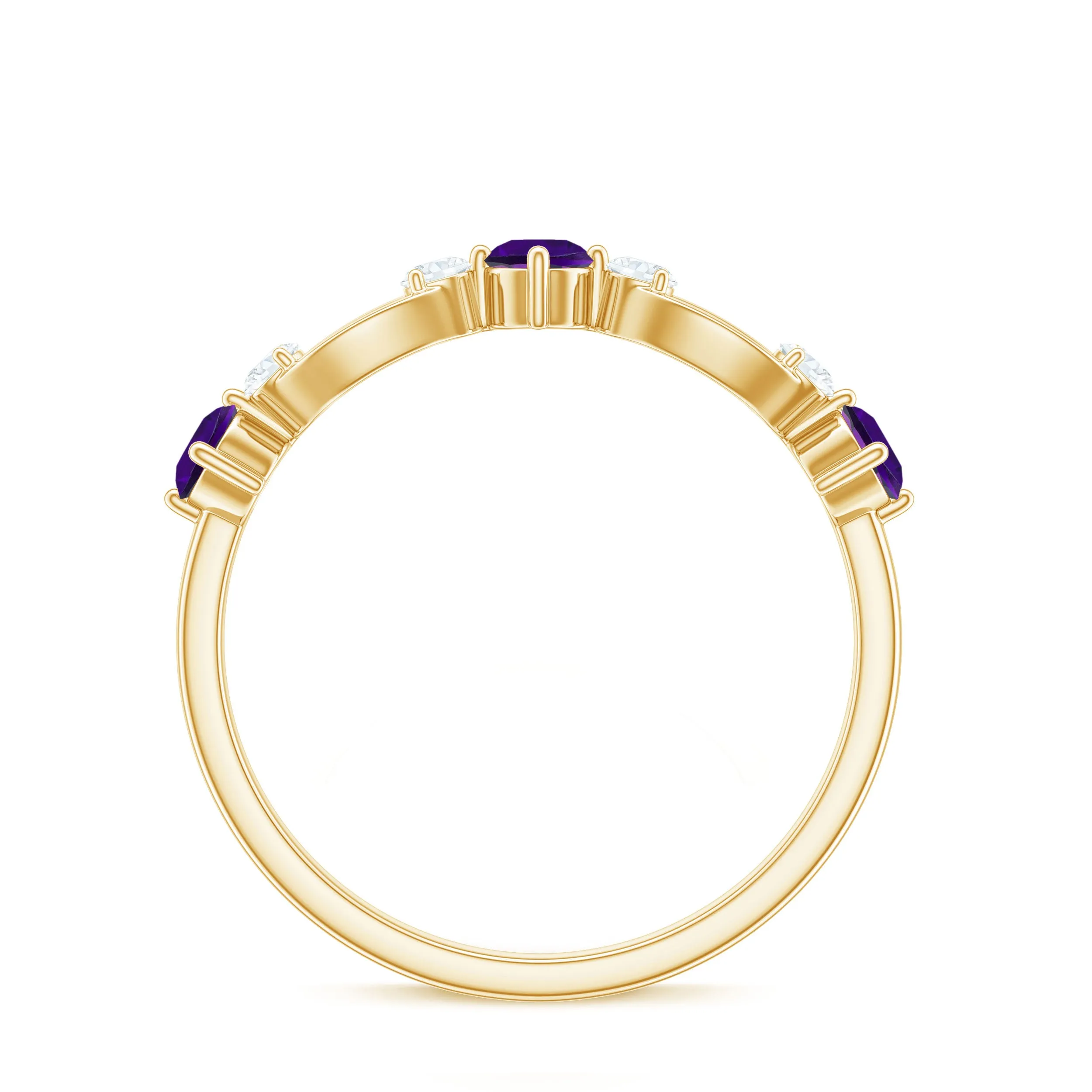 Real Amethyst and Diamond Minimal Promise Ring