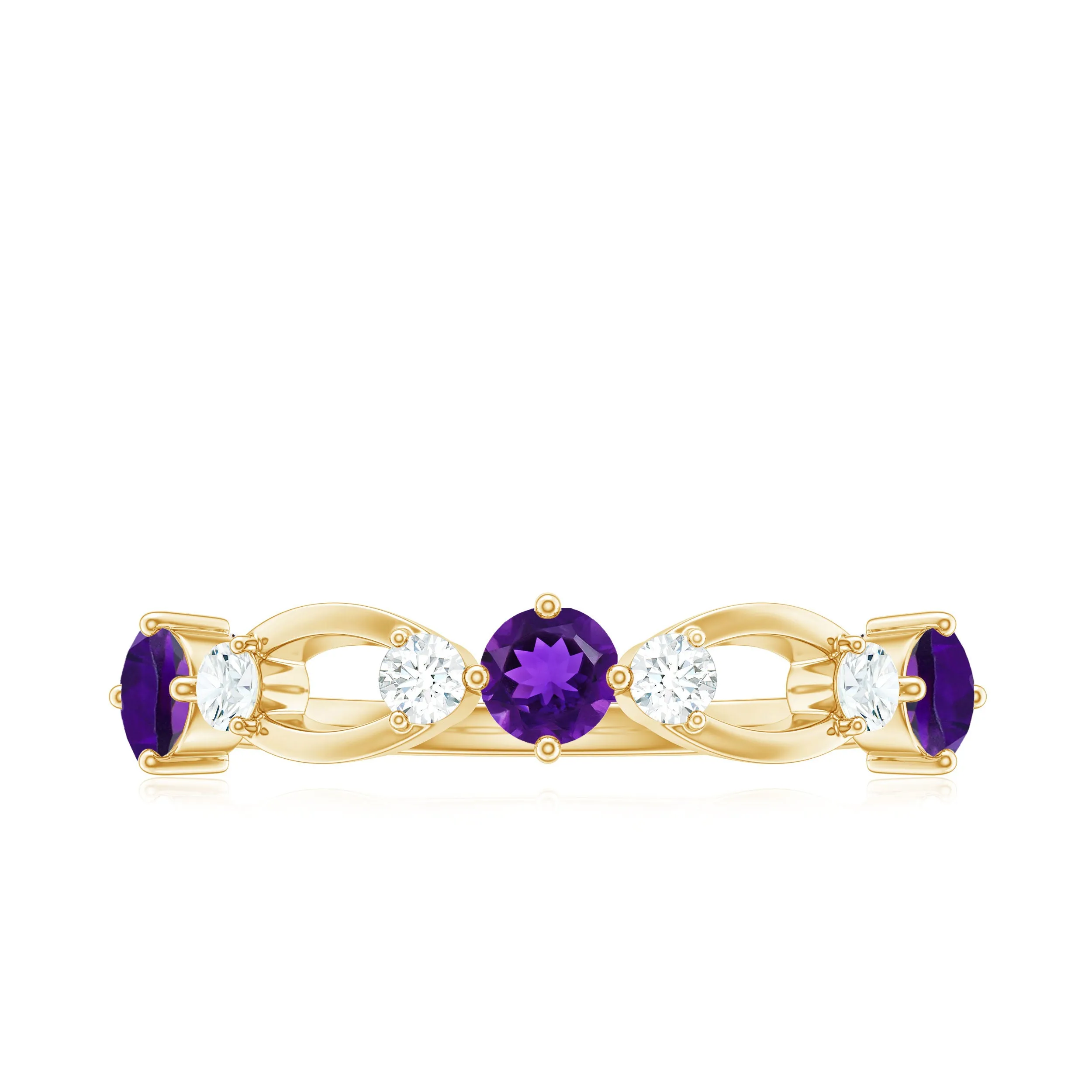 Real Amethyst and Diamond Minimal Promise Ring