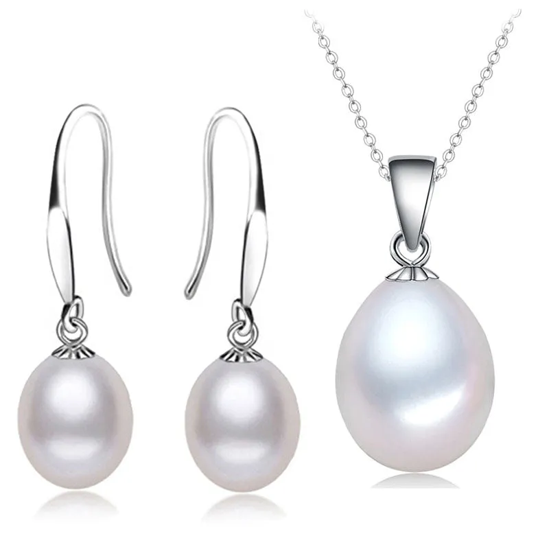 Real Freshwater Natural Pearl Set Necklace and Earrings
