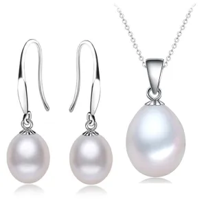 Real Freshwater Natural Pearl Set Necklace and Earrings