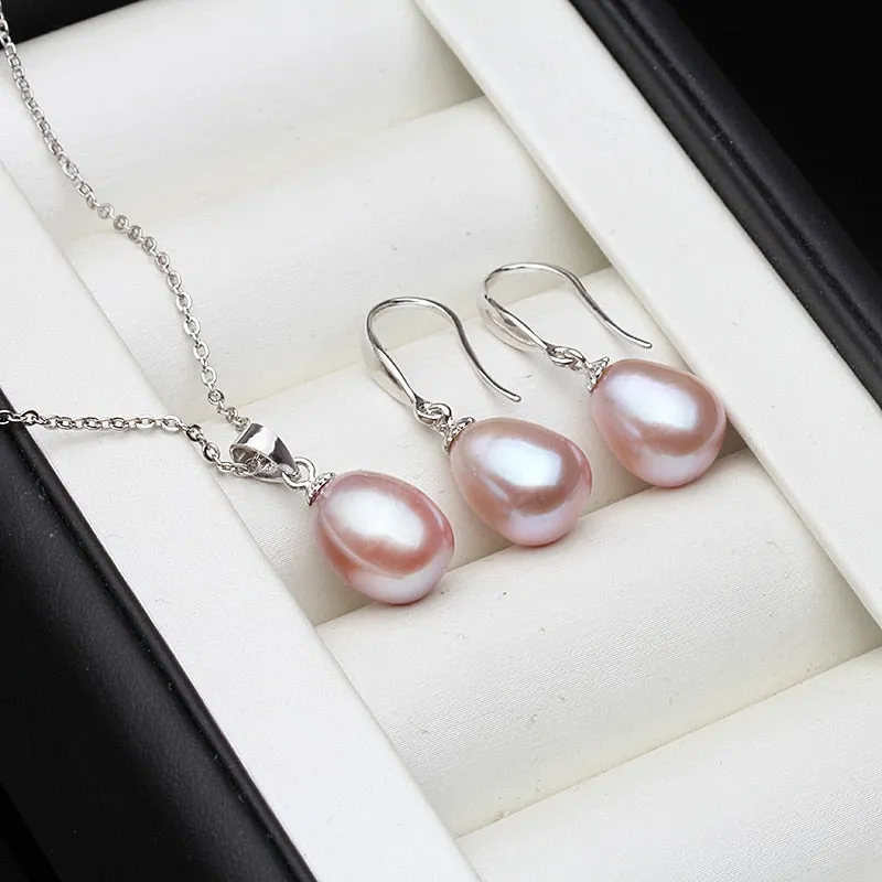 Real Freshwater Natural Pearl Set Necklace and Earrings