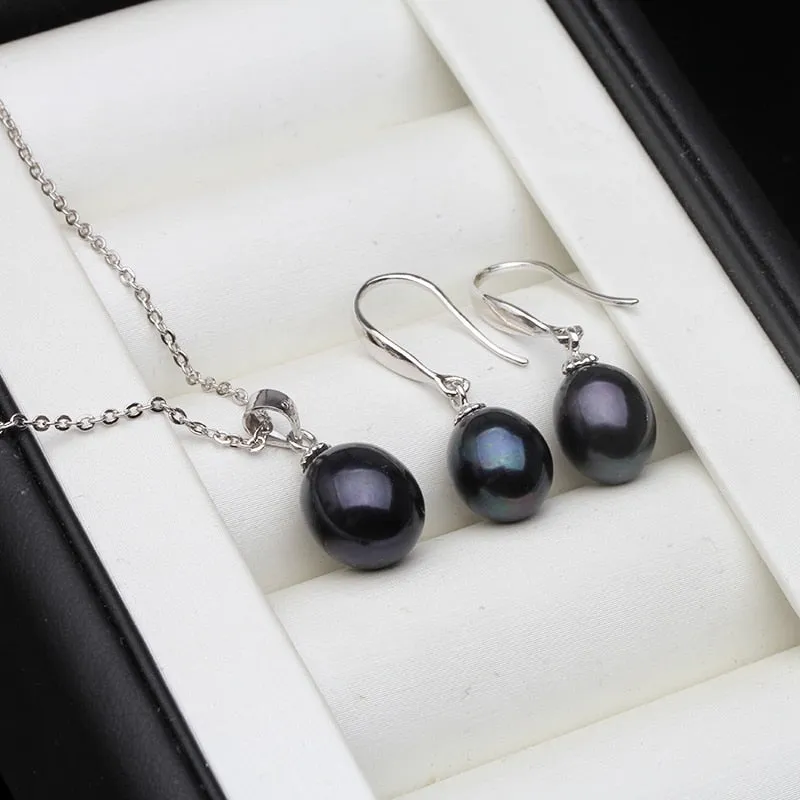 Real Freshwater Natural Pearl Set Necklace and Earrings