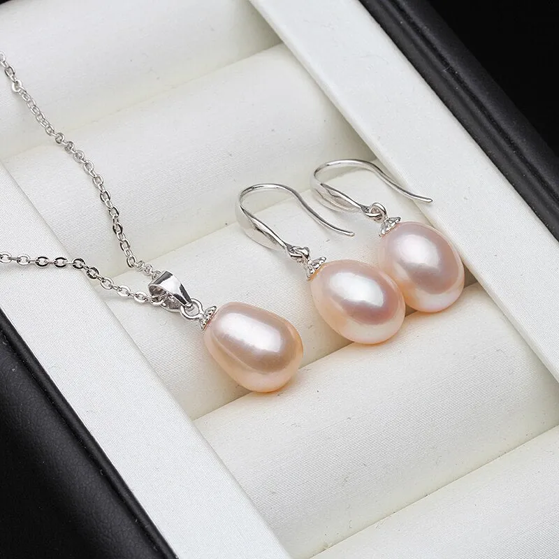 Real Freshwater Natural Pearl Set Necklace and Earrings