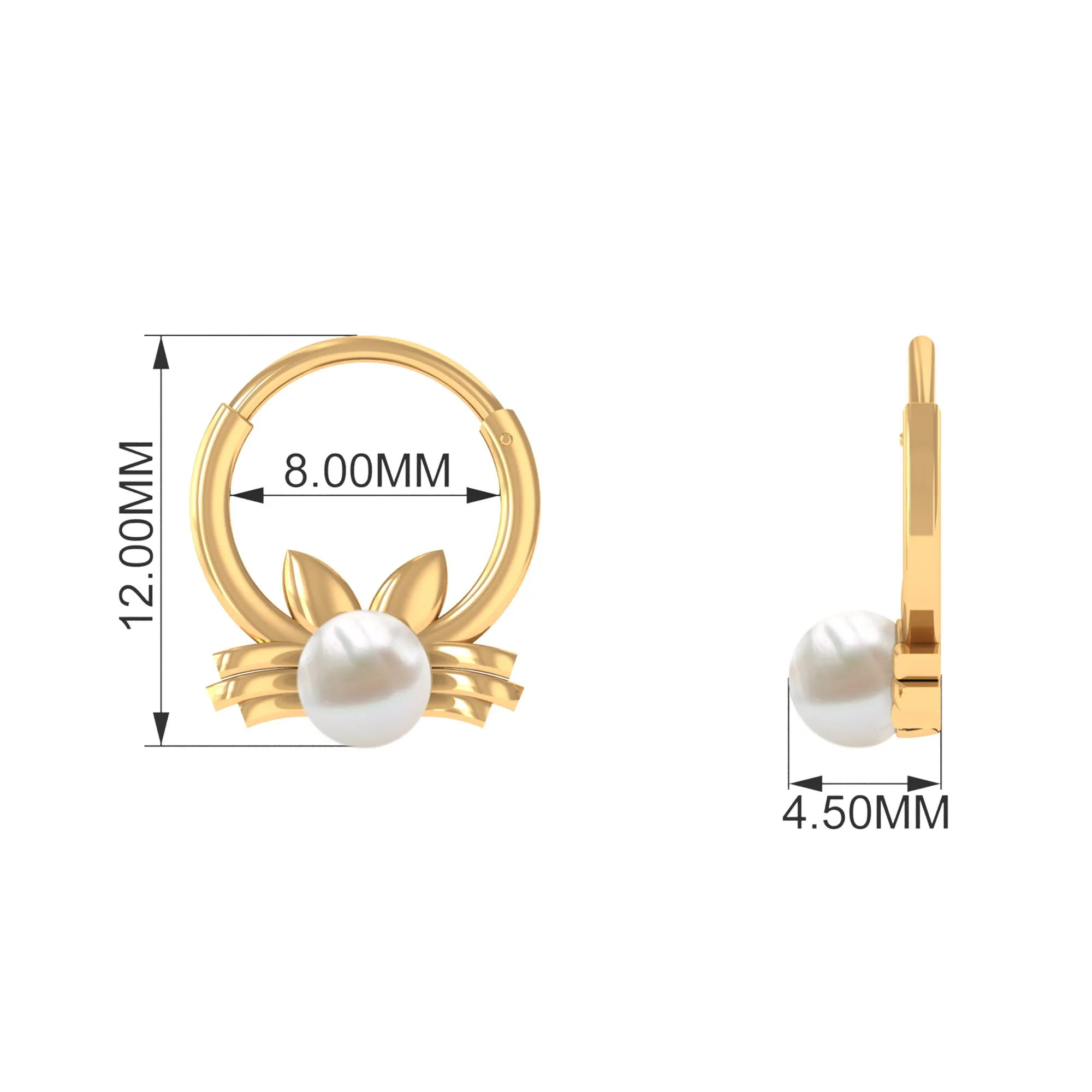 Real Freshwater Pearl Cat Daith Hoop Earring in Gold