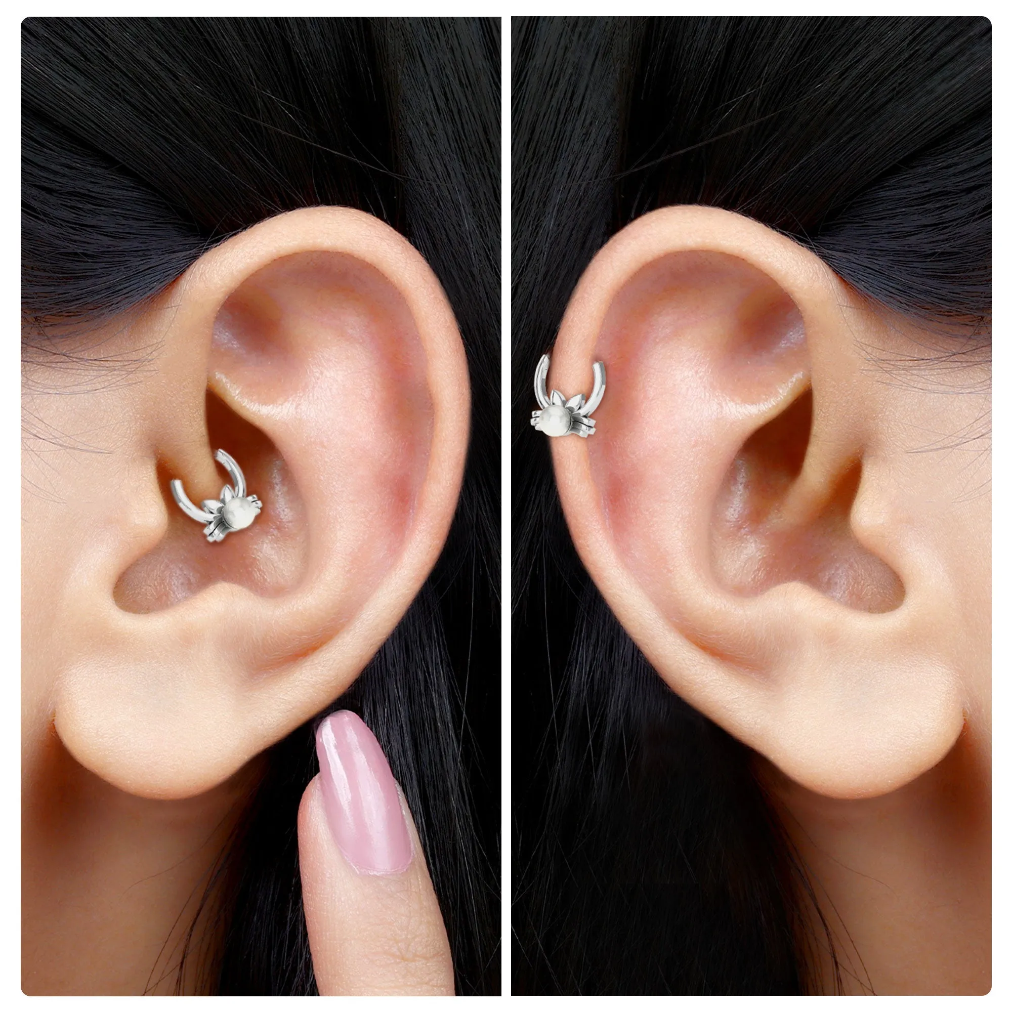 Real Freshwater Pearl Cat Daith Hoop Earring in Gold