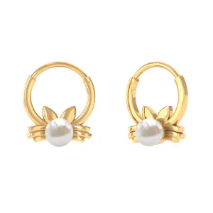 Real Freshwater Pearl Cat Daith Hoop Earring in Gold