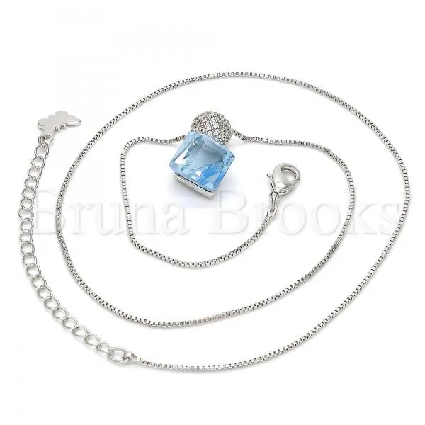 Rhodium Plated Fancy Necklace, Box Design, with Swarovski Crystals and Micro Pave, Rhodium Tone