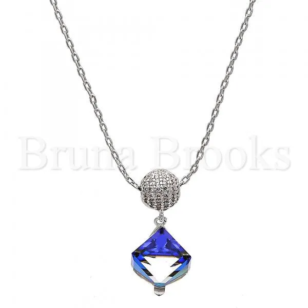 Rhodium Plated Fancy Necklace, Box Design, with Swarovski Crystals and Micro Pave, Rhodium Tone