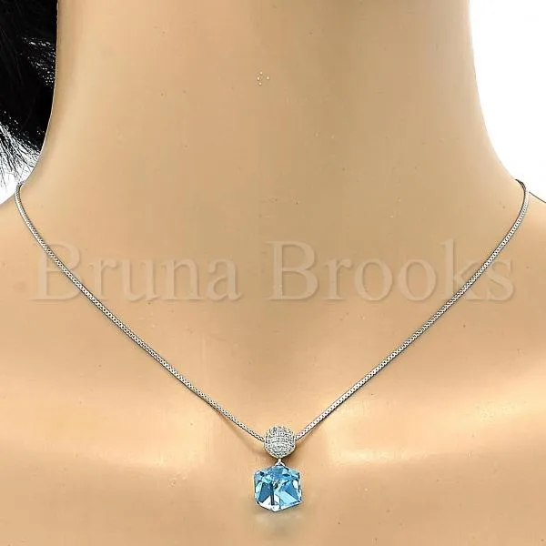 Rhodium Plated Fancy Necklace, Box Design, with Swarovski Crystals and Micro Pave, Rhodium Tone