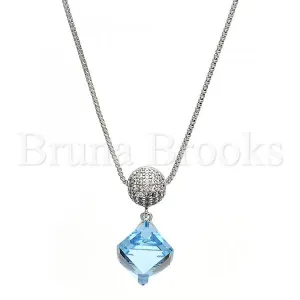 Rhodium Plated Fancy Necklace, Box Design, with Swarovski Crystals and Micro Pave, Rhodium Tone
