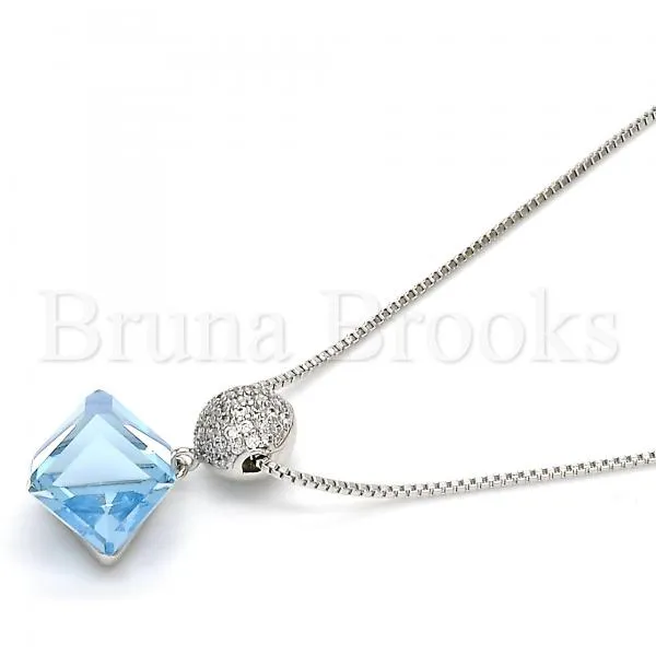 Rhodium Plated Fancy Necklace, Box Design, with Swarovski Crystals and Micro Pave, Rhodium Tone
