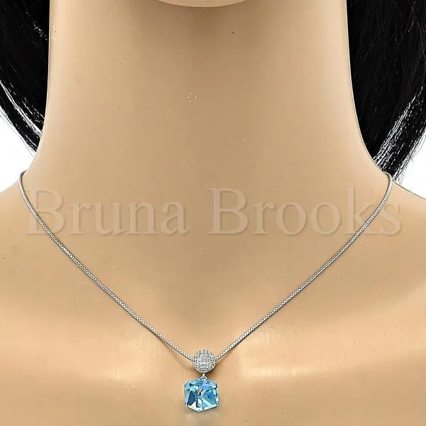 Rhodium Plated Fancy Necklace, Box Design, with Swarovski Crystals and Micro Pave, Rhodium Tone