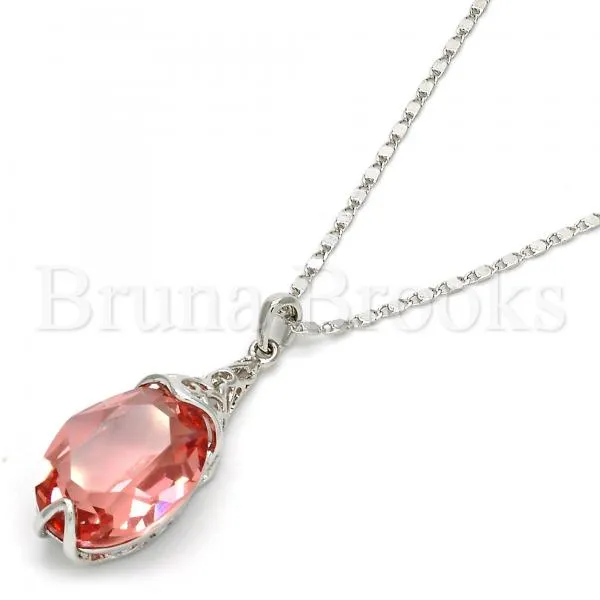 Rhodium Plated Fancy Necklace, Pave Mariner Design, with Swarovski Crystals, Rhodium Tone