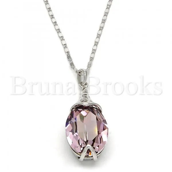 Rhodium Plated Fancy Necklace, Pave Mariner Design, with Swarovski Crystals, Rhodium Tone
