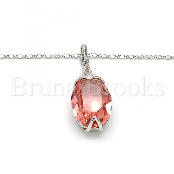 Rhodium Plated Fancy Necklace, Pave Mariner Design, with Swarovski Crystals, Rhodium Tone