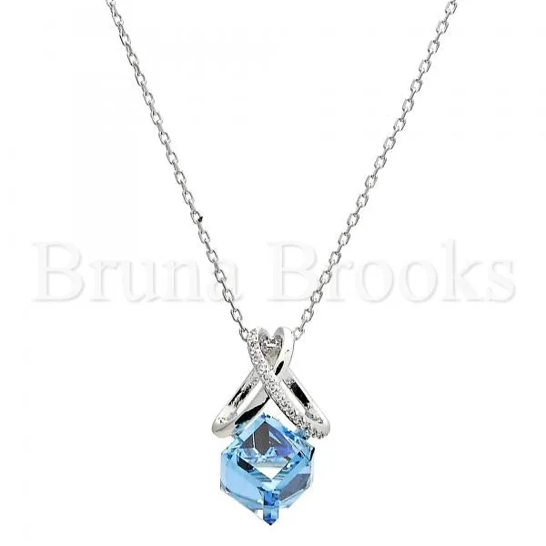 Rhodium Plated Fancy Necklace, Rolo Design, with Swarovski Crystals and Micro Pave, Rhodium Tone