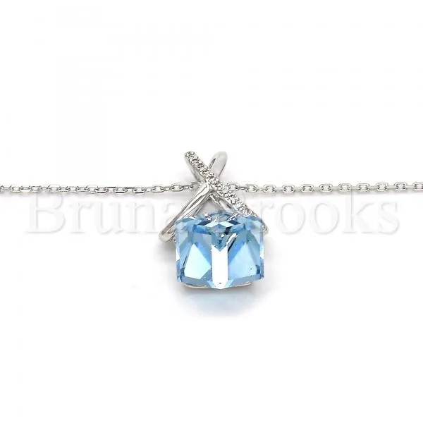Rhodium Plated Fancy Necklace, Rolo Design, with Swarovski Crystals and Micro Pave, Rhodium Tone