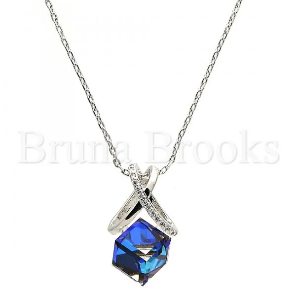 Rhodium Plated Fancy Necklace, Rolo Design, with Swarovski Crystals and Micro Pave, Rhodium Tone