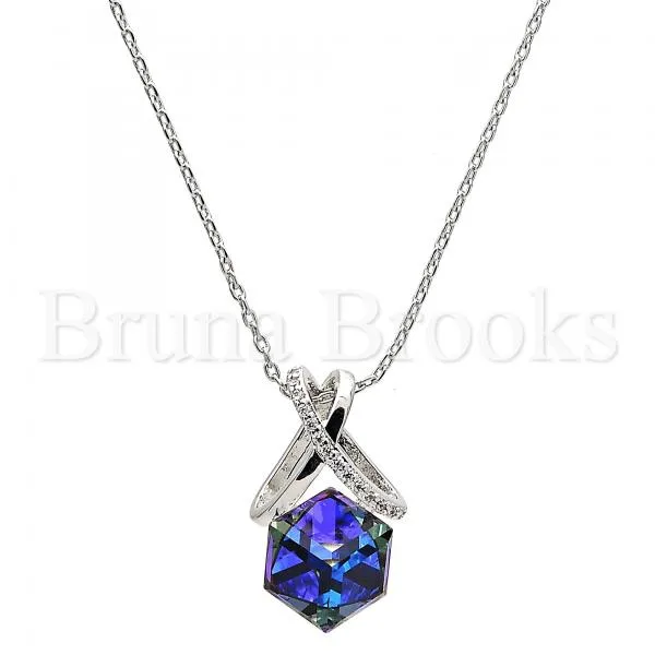 Rhodium Plated Fancy Necklace, Rolo Design, with Swarovski Crystals and Micro Pave, Rhodium Tone