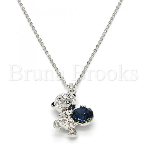Rhodium Plated Fancy Necklace, Teddy Bear Design, with Swarovski Crystals, Rhodium Tone