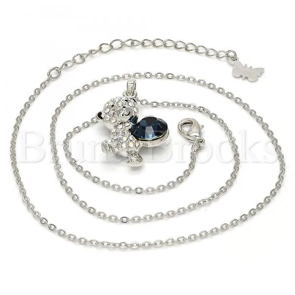 Rhodium Plated Fancy Necklace, Teddy Bear Design, with Swarovski Crystals, Rhodium Tone