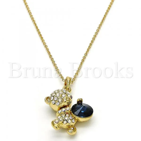 Rhodium Plated Fancy Necklace, Teddy Bear Design, with Swarovski Crystals, Rhodium Tone