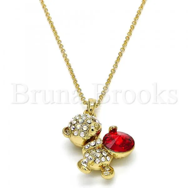 Rhodium Plated Fancy Necklace, Teddy Bear Design, with Swarovski Crystals, Rhodium Tone